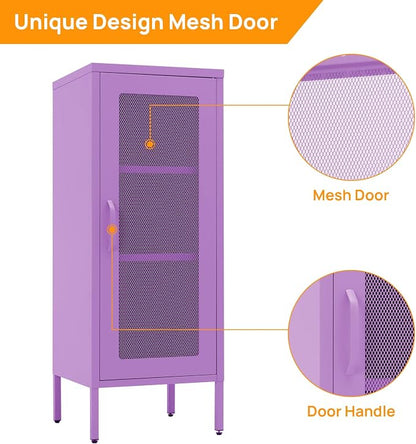 Slim Metal Storage Cabinet with Mesh Doors - 42'' Tall Narrow Organizer Tower, Compact Freestanding Cabinet, Versatile Utility Storage for Home, Office, Kitchen, Living Room, Durable and Modern Design
