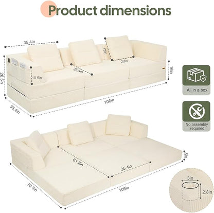 COMAX Futon Sofa Bed, Convertible Sofa Bed, Folding Boneless Couches | Boneless Couch for living room, Fold Out Small Foldable Loveseat Floor Sleeper Mattress Lounge Space‑Saving, 3 Seater 106"