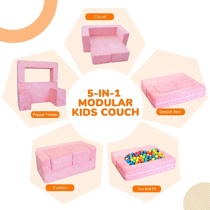 MeMoreCool Glow-in-The-Dark Unicorn Kids Modular Couch Sofa – Convertible 2-in-1 Plush Foam Toddler Chair for Children’s Bedroom
