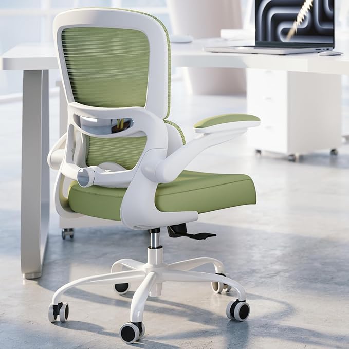 TRALT Office Chair - Ergonomic Desk Chair with Adjustable Lumbar Support, Mesh Computer Chair, Executive Chairs for Home Office Comfortable Lumbar Support (White Green)