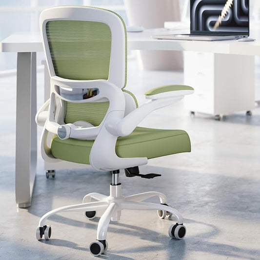 TRALT Office Chair - Ergonomic Desk Chair with Adjustable Lumbar Support, Mesh Computer Chair, Executive Chairs for Home Office Comfortable Lumbar Support (White Green)