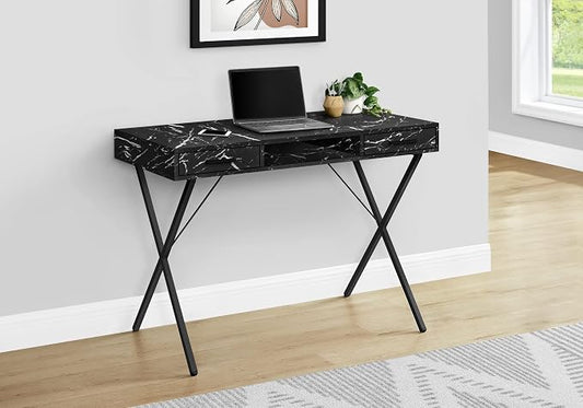 Monarch Specialties I 7793 Computer Desk, Home Office, Laptop, Left, Right Set-up, Storage Drawers, 42" L, Work, Metal, Laminate, Black Marble Look, Contemporary