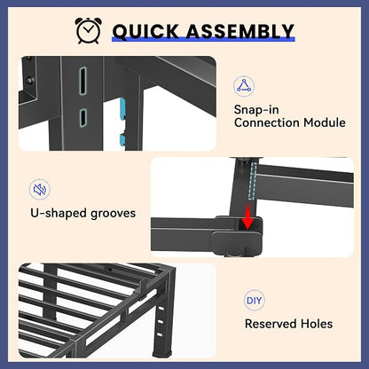 20 Inch Cal King Bed Frame, Double Layer Heavy Duty Metal Bedframe 4000 lbs Capacity, Platform Bed Frames with Headboard Holes, Round Corner Legs, Mattress Slide Stopper, Easy Assembly，
