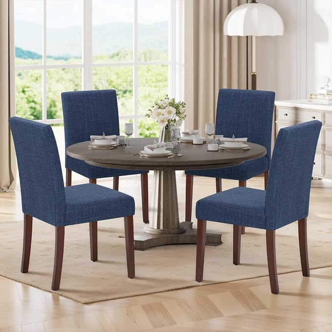 MALOL Upholstered Dining Chairs Set of 4, Modern Fabric Dining Room Chair, Wooden Dining Chair, Kitchen Side Chairs, Farmhouse Dinner Chair with High Back for Kitchen, Blue