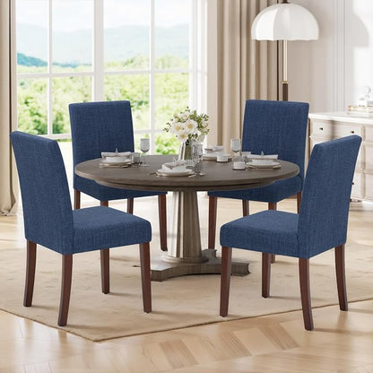 MALOL Upholstered Dining Chairs Set of 4, Modern Fabric Dining Room Chair, Wooden Dining Chair, Kitchen Side Chairs, Farmhouse Dinner Chair with High Back for Kitchen, Blue
