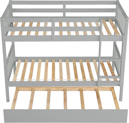Harper & Bright Designs Convertible Wood Twin-Over-Twin Bunk Bed with Trundle and Ladder - Can Be Divided Into Two Platform Beds (Grey)