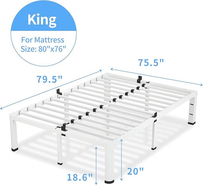VIPSHOW 18 Inch King Size White Bed Frame, 3500Lbs Heavy Duty Metal Platform with Round Corner Legs Mattress Slide Stopper, Steel Slat Support No Box Spring Needed, Noise Free, Non-Slip, Easy Assembly