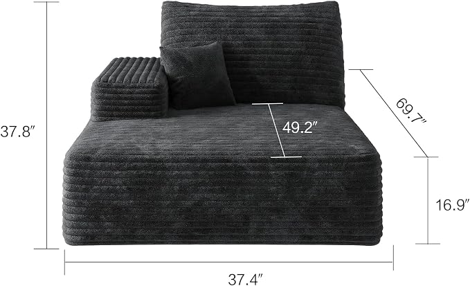 107" U Shaped Cloud Corduroy Couch with Ottoman, Comfy Sectional Boneless Couches for Living Room Bedroom, Deep Seat Sleeper Compression Sofa, No Assembly, Left Facing Chaise, Black