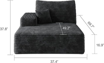 107" U Shaped Cloud Corduroy Couch with Ottoman, Comfy Sectional Boneless Couches for Living Room Bedroom, Deep Seat Sleeper Compression Sofa, No Assembly, Left Facing Chaise, Black