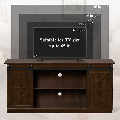 YESHOMY TV Stand for Televisions up to 65 Inches, with Sliding Barn Doors and Storage Cabinets, Console Table and Media Furniture for Living Room, 58 Inch, Espresso