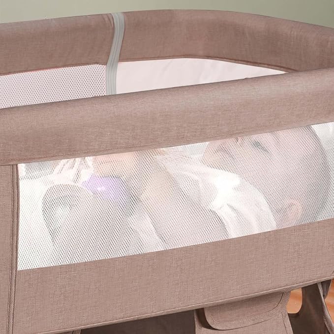 Soobaby Baby Crib,3 in 1 Bedside Crib Adjustable Portable Bed for Infant,Bassinet Baby Newborn Must Have Bed, Khaki