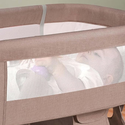 Soobaby Baby Crib,3 in 1 Bedside Crib Adjustable Portable Bed for Infant,Bassinet Baby Newborn Must Have Bed, Khaki