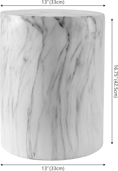 JONATHAN Y Troy Modern 17" Faux Marble Cylinder Accent Table, Round Pedestal End Table and Decorative Indoor Stool for Living Room, Small Minimalist Drum Side Table, White and Black TBL1101A