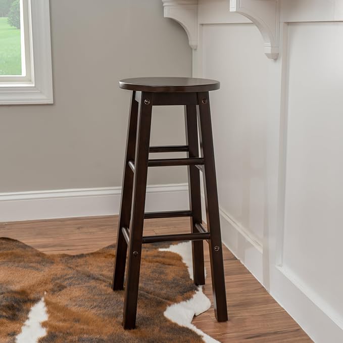 Linon Zeke Walnut Solid Wood Backless Round Barstool with 29 inch Seat Height