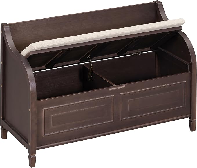 Knocbel Rustic Entry Storage Bench with Hidden Compartments and Removable Cushion, Wooden Entryway Hallway Foyer Shoe Bench Bedroom End of Bed Bench, 250lbs Weight Capacity (Espresso)