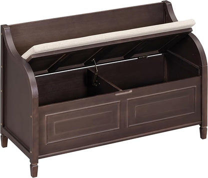 Knocbel Rustic Entry Storage Bench with Hidden Compartments and Removable Cushion, Wooden Entryway Hallway Foyer Shoe Bench Bedroom End of Bed Bench, 250lbs Weight Capacity (Espresso)