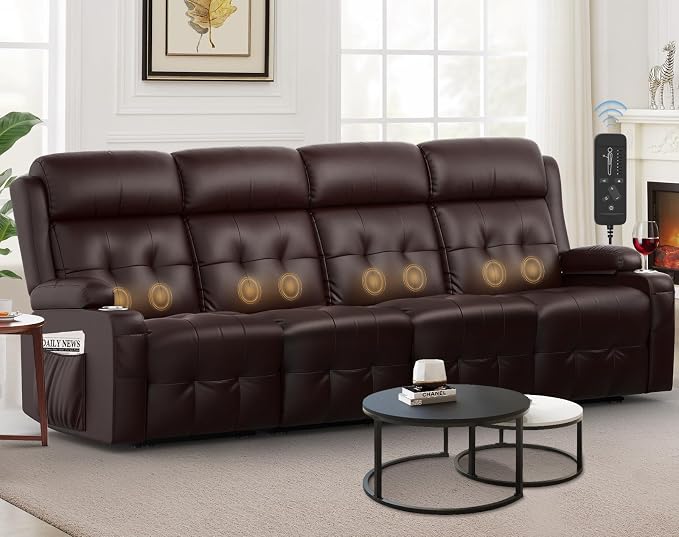 Recliner Sofa, Massage Reclining 4 Seater Sofa Sets Heavy Weight Capacity, RV Loveseat Couch Clearance with Storage, Cup Holders, Wall Hugger Recliners for Living Room & RV Campers