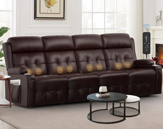 Recliner Sofa, Massage Reclining 4 Seater Sofa Sets Heavy Weight Capacity, RV Loveseat Couch Clearance with Storage, Cup Holders, Wall Hugger Recliners for Living Room & RV Campers
