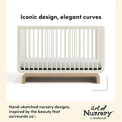 Storkcraft Santorini 5-in-1 Convertible Crib with Toddler Guardrail – GREENGUARD Gold Certified, Conversion Kit Included, 100% Solid Wood, Fits Standard Crib Mattress (Frosted Oat and Driftwood)
