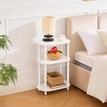 Narrow Side Table with Storage, 3-Tier End Table Skinny Nightstand for Bedroom, Living Room Small Space, White