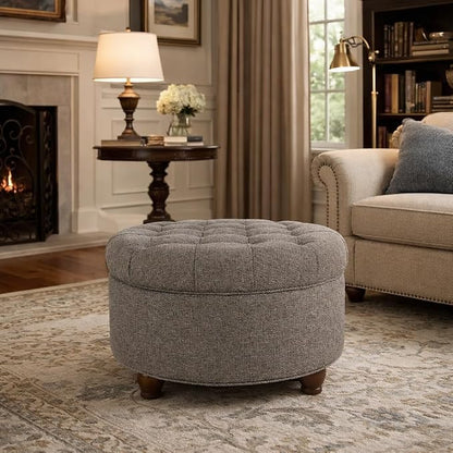 HomePop 25" Button Tufted Round Storage Ottoman - Dark Gray