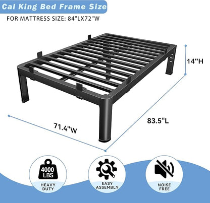 14 Inch California King Bed Frames, Heavy Duty Metal Cal King Bed Frame, Rounded Corner & No-Slip Mattress Grip, 4000LBS Squeak-Free Platform Bed Frame with Headboard Holes Easy Assembly
