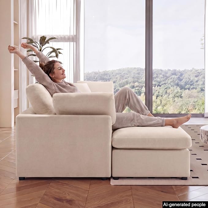 Modular Cloud Sectional Couches for Living Room, Oversized Modular Sectional Sofa with Ottoman, L Shaped 3 Seater Couch with Pillow, Light Camel