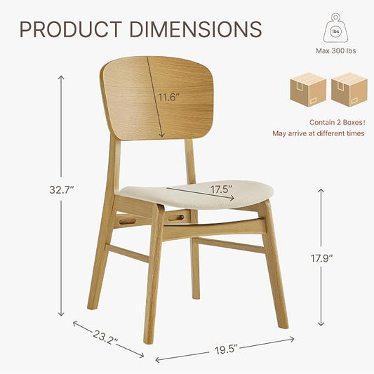 KISLOT Wooden Dining Chairs Set of 4, Upholstered Modern Dining Room Chairs, Mid Century Oak Kitchen Chairs with Ergonomic Wood Backrest for Farmhouse, Restaurant, Café (Cream Fabric & Original Color)