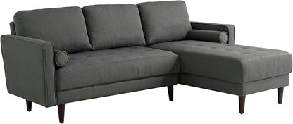 Studio Living® Lexington 83.1" Sofa Chaise, Mid-Century Modern, Pocket Coil Comfort, Reversable Chaise, Easy Assembly, Woven Fabric, Heather Grey
