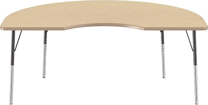 FDP Kidney Activity School and Office Table (48 x 72 inch), Standard Legs with Swivel Glides for Collaborative Seating Environments, Adjustable Height 19-30 inches - Maple Top and Maple Edge