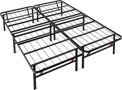 Amazon Basics Bed Frame with Storage, Foldable Metal Platform, Sturdy Steel, No Box Spring Needed, 14-inch High, Tool-Free Setup, Noise Free, Easy Assembly, Queen Size, Black
