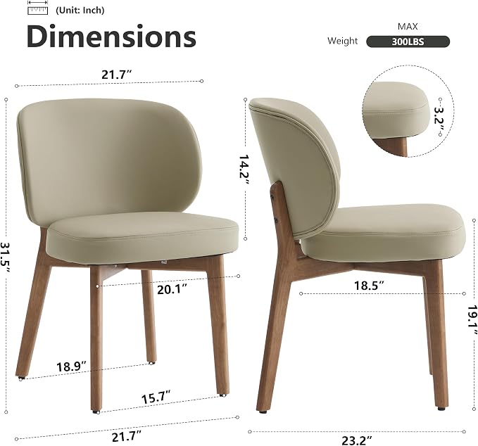 YOUNIKE Dining Chairs Set of 3 Kitchen Dining Room Chairs Modern Khaki | Faux Leather Upholstered Armless Side Accent Chair with Back 20.1" Wide Padded Seat Wooden Legs for Living Room Bedroom