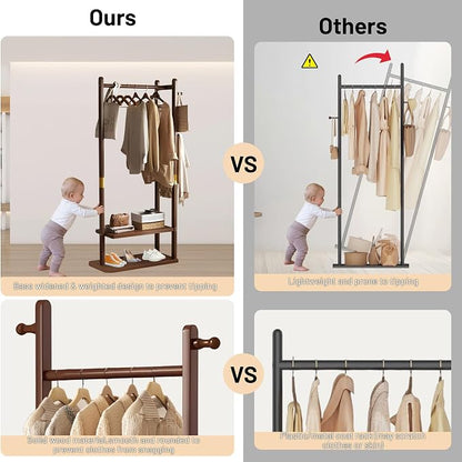 Wooden Coat Rack Freestanding, Hall Tree Hanger With Resin Hooks, Adjustable Heavy Duty Coat Rack for Hanging Clothes Bags Hats in Living Room Bedroom (coat rack, Walnut-23.6x11.4x64.1 in)