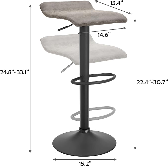 Finnhomy Bar Stools Set of 2 Counter Height, Swivel Barstools with Footrest and Backless, Height Adjustable Rustic Bar stools for Kitchen, Vintage Leather, Retro Grey