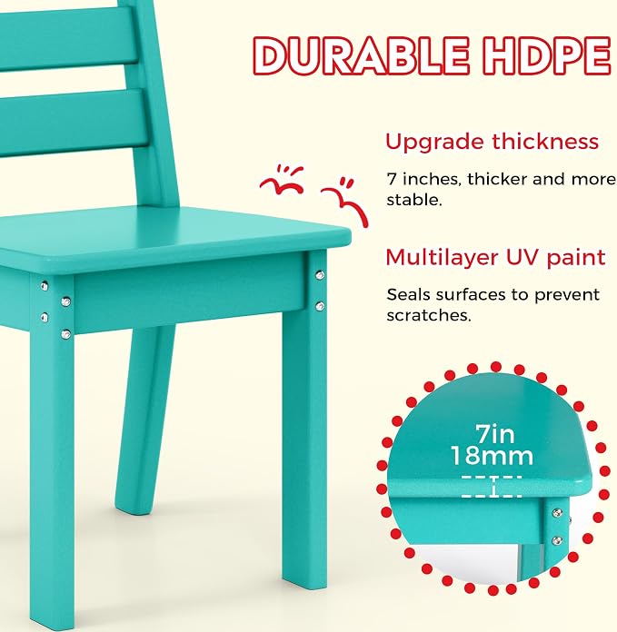 Costaelm Kids Table and 4 Chair Set, Activity Table Chair Set, Toddler Game, Playroom Furniture, Picnic Table Chairs, 5 Piece Dining Table Set, Turquoise