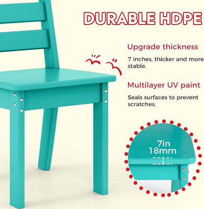 Costaelm Kids Table and 4 Chair Set, Activity Table Chair Set, Toddler Game, Playroom Furniture, Picnic Table Chairs, 5 Piece Dining Table Set, Turquoise