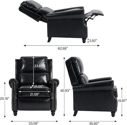 Faux Leather Recliner Chair, Modern Pushback Armchair with Adjustable Backrest & Footrest for Bedroom, Living Room (Black,Set of 1)