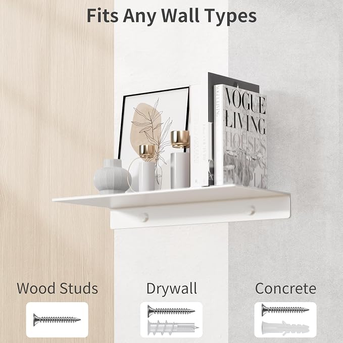 Danpoo 8 inch Small Floating Shelf for Wall Organizer & Storage, Mini Display Shelf, Metal Wall Shelf for Bathroom, Living Room, Kitchen, Bedroom(Silver)