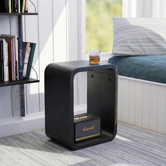 Relso Aurora End Table Solid Wood Nightstand with Open Shelf Storage, Black Finish Bedside Table, Side Table for Bedroom, Living Room, Entryway, Small Spaces, Accent Bookshelf