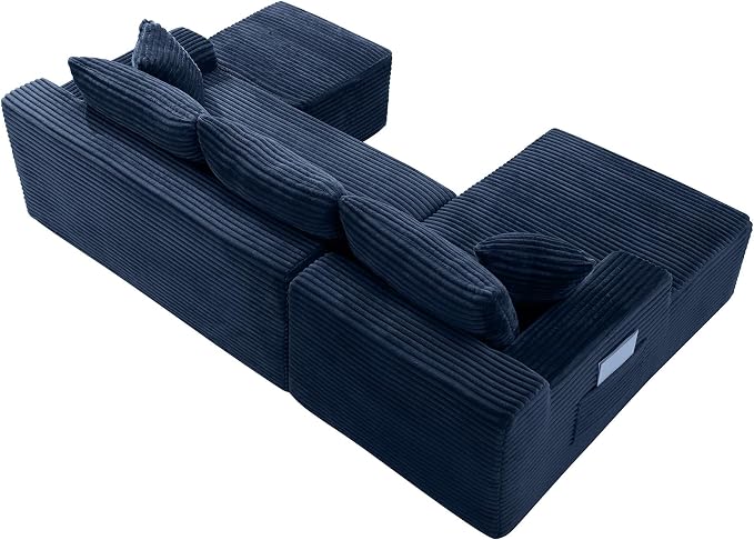 95-Inch U-Shaped Left Facing Corner Compressed Sofa Modular Sectional Boneless Cloud Sofa Floor Foam Couch W/Chaise Lounge & Ottoman, Corduroy Corner Boneless Cloud Couch