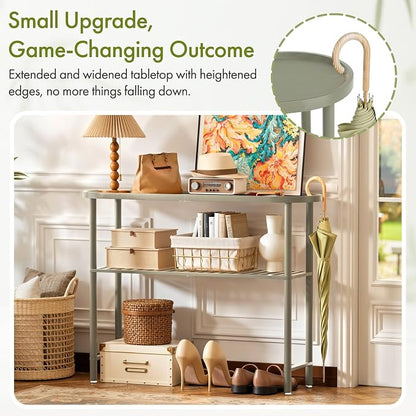 Small Console Table Bamboo 30.7", Modern Entryway Table Green 2-Tier, Narrow Console Table with Anti-Fall Edge, Small TV Stand for Bedroom, Indoor Plant Stand, Sofa Side Table 5min Easy Assembly
