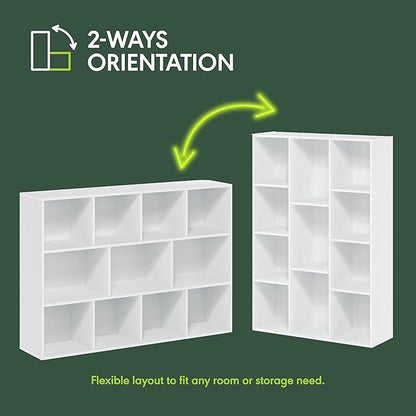Furinno LUDER Book Shelf, 11-Cube Bookshelf, Reversible Bookcase, 9.4 x 29.1 x 41.7, Easy Assembly, for Living Room, Bedroom, Home Office, White