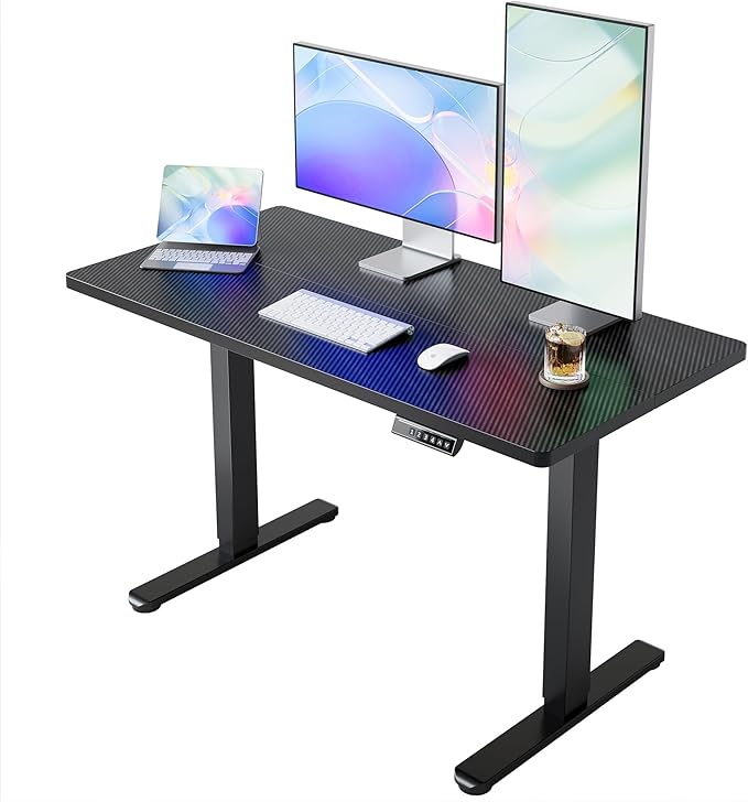 HUANUO Electric Standing Desk,40" x 24" Height Adjustable Desk, 4 Memory Height Settings, Sit to Stand Up Desk for Home Office, with Headphone Hook, Cable Manager, Carbon Fiber Black