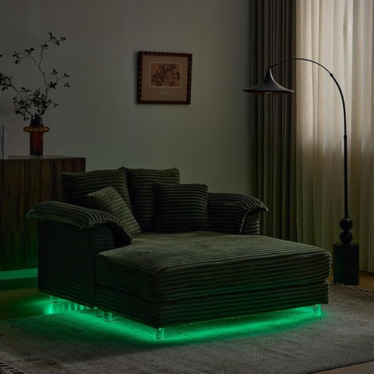 VINGLI Floating Chaise Lounge Chair with LED Light, Cloud Couch with Pillow Armrests, Acrylic Legs, High Density Foam Lounge Sofa, Modern Upholstered Chaise Chair for Living Room, Bedroom, Apartment