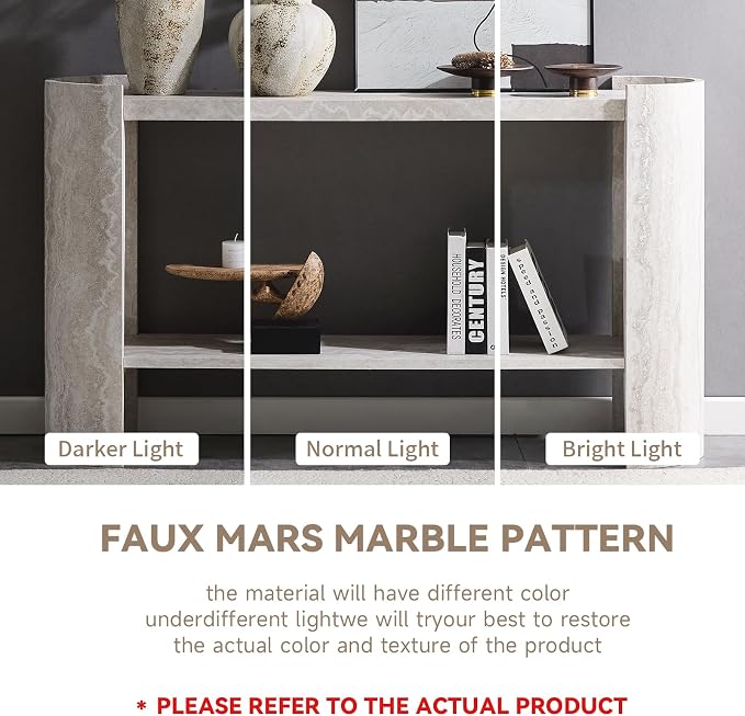 LKTART 53" Console Table for Entryway with Faux Marble Pattern, Couch Tables Behind Sofa, Space-Saving Wooden Entry Foyer Hallway Table with Shelf, Modern Console Sofa Tables for Hallway Organization