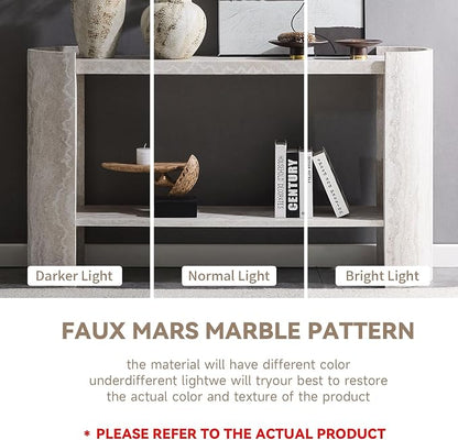 LKTART 53" Console Table for Entryway with Faux Marble Pattern, Couch Tables Behind Sofa, Space-Saving Wooden Entry Foyer Hallway Table with Shelf, Modern Console Sofa Tables for Hallway Organization