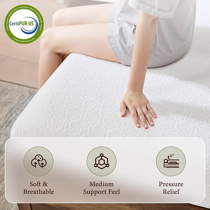 AMERLIFE Queen Tri-Fold Memory Foam Mattress, 6-Inch Cooling Gel Folding Guest Mattress with Washable Cover, Portable Floor Mattress for Guests, Murphy Bed and Home Use, White