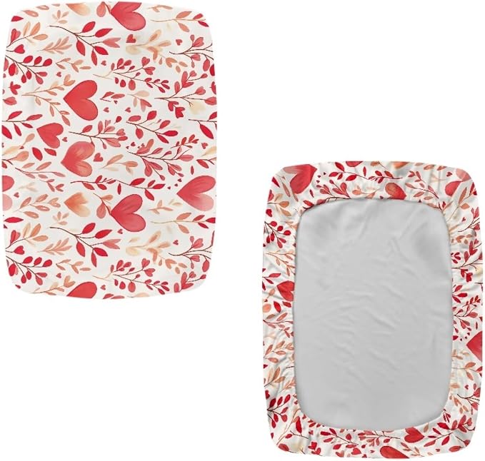 Valentines Day Bar Stool Covers Rectangle Hearts Leaves Bar Stool Seat Covers Rectangle 2 Pack Stretch Washable Vanity Chair Cover for Holiday Party Decor with Elastic Bands