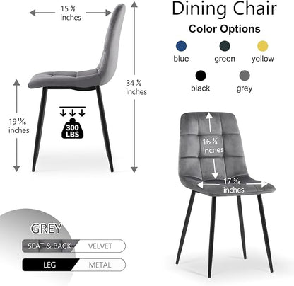 NORDICANA Grey Velvet Dining Chairs Set of 4, Upholstered Tufted Kitchen Chairs, Comfortable Seat, Metal Leg, Easy Assembly