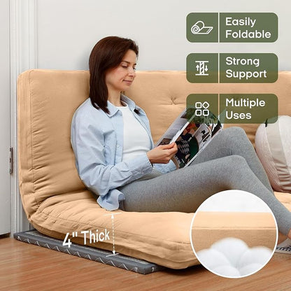 ZonLi Japanese Floor Futon Mattress Twin Size 75"x 39", 100% Cotton Cover 4'' Thicken Tatami Mattress, Foldable Sleeping Pad, Portable Dormitory Tatami Mat, Roll Up Floor Lounger Bed for Adult